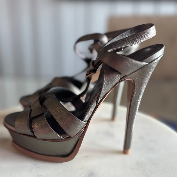 Ysl Saint Laurent Metallic Leather Tribute Sandals 36 - Picture 10 of 15
